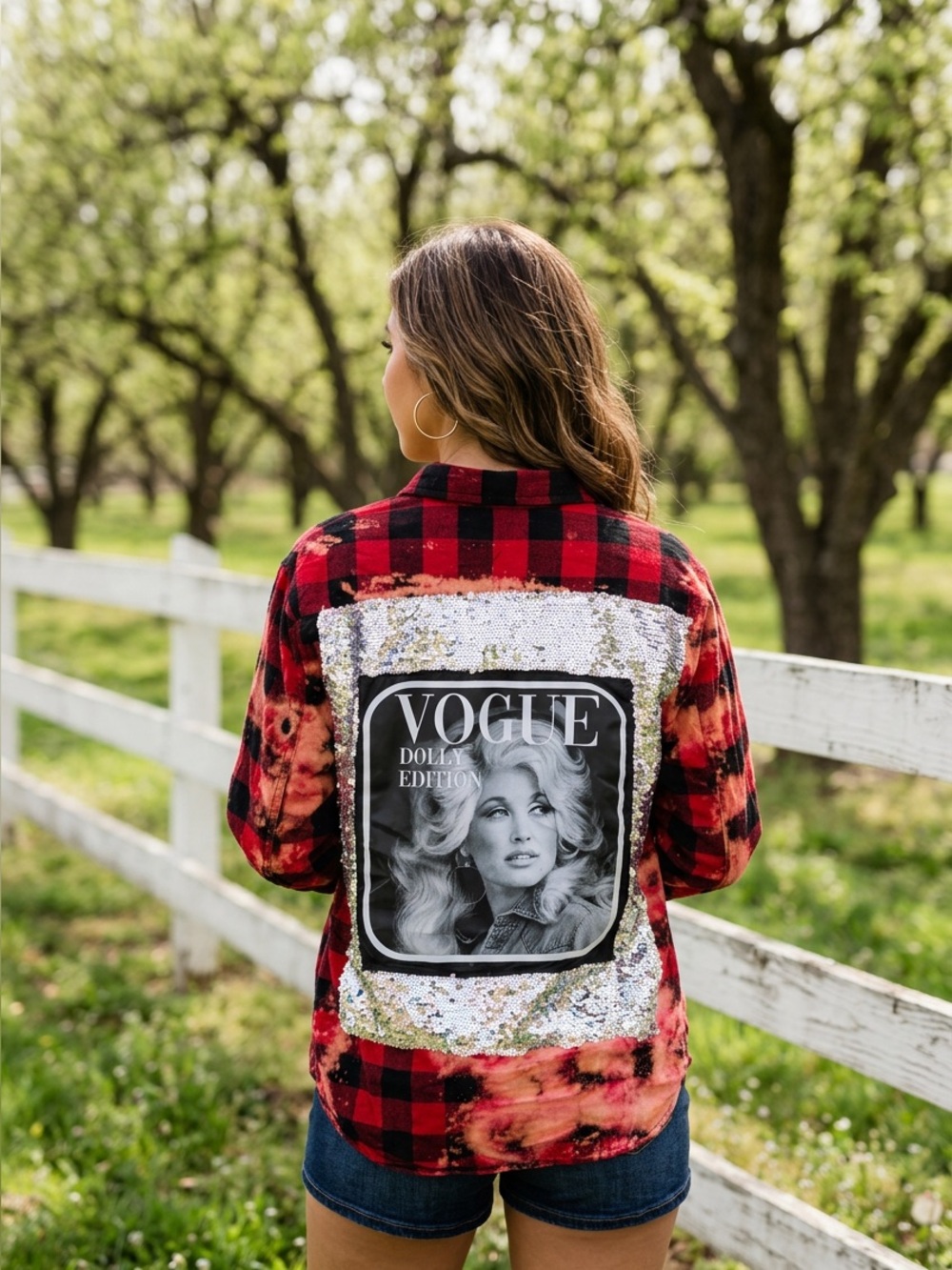 NWT Vogue Dolly Edition Flashy Sequin Flannel Red/Black Plaid Splatter Faded